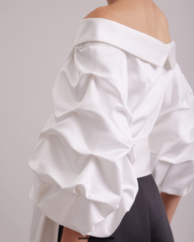 Anne Fontaine Clothing 2VZRJ119 Women Drama Dress Long and Satin Dress With Point Collar Black/White