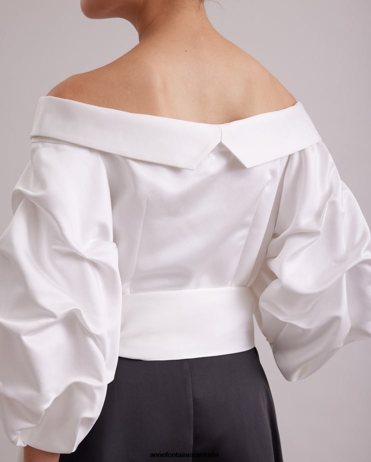 Anne Fontaine Clothing 2VZRJ119 Women Drama Dress Long and Satin Dress With Point Collar Black/White