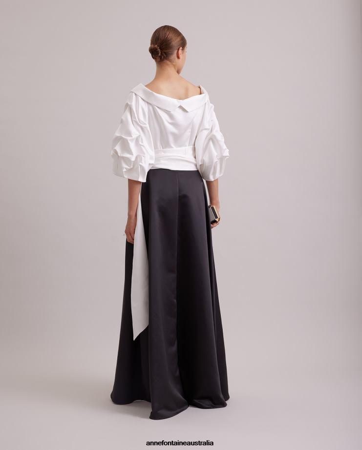 Anne Fontaine Clothing 2VZRJ119 Women Drama Dress Long and Satin Dress With Point Collar Black/White