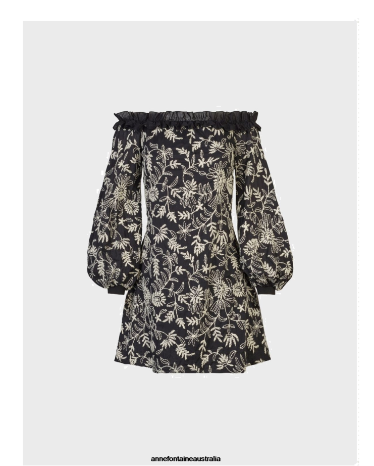 Anne Fontaine Clothing 2VZRJ121 Women Cigale Dress and Floral off the Shoulder Mini Dress Black/White