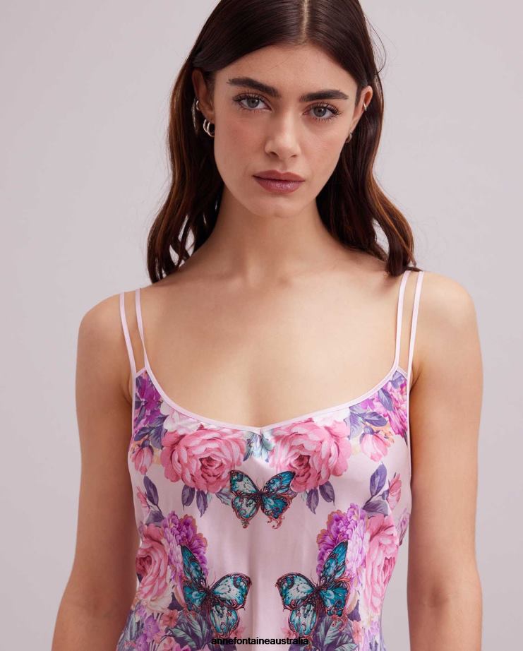 Anne Fontaine Clothing 2VZRJ67 Women Haitza Dress Spaghetti Strap Silk Dress With Butterfly and Floral Printed Design Pink