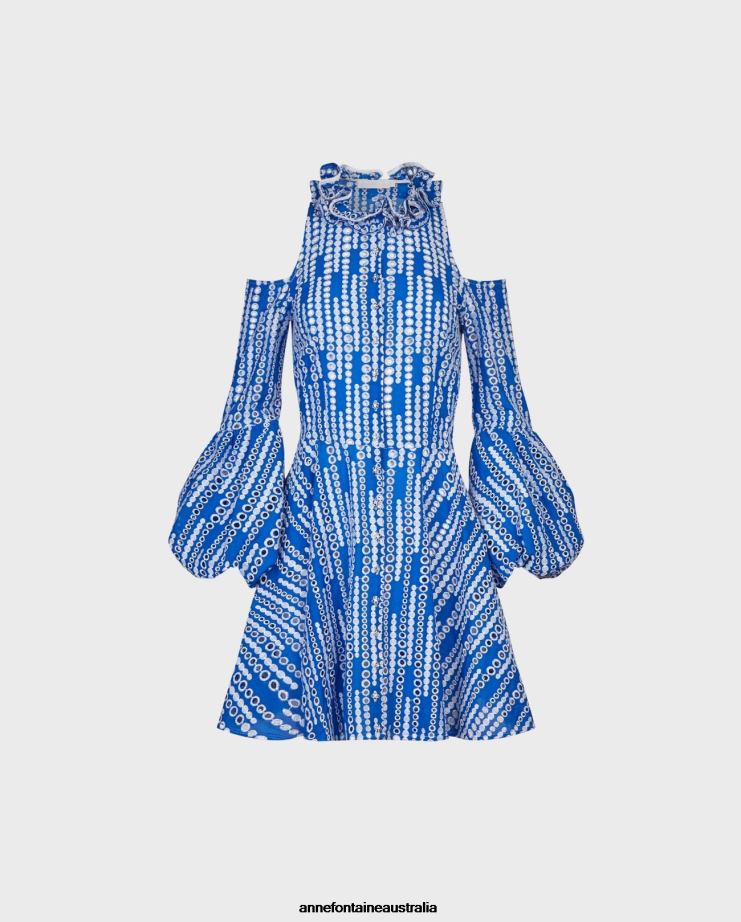 Anne Fontaine Clothing 2VZRJ69 Women Printemps Dress and Cold Shoulder Eyelet Dress White/Blue