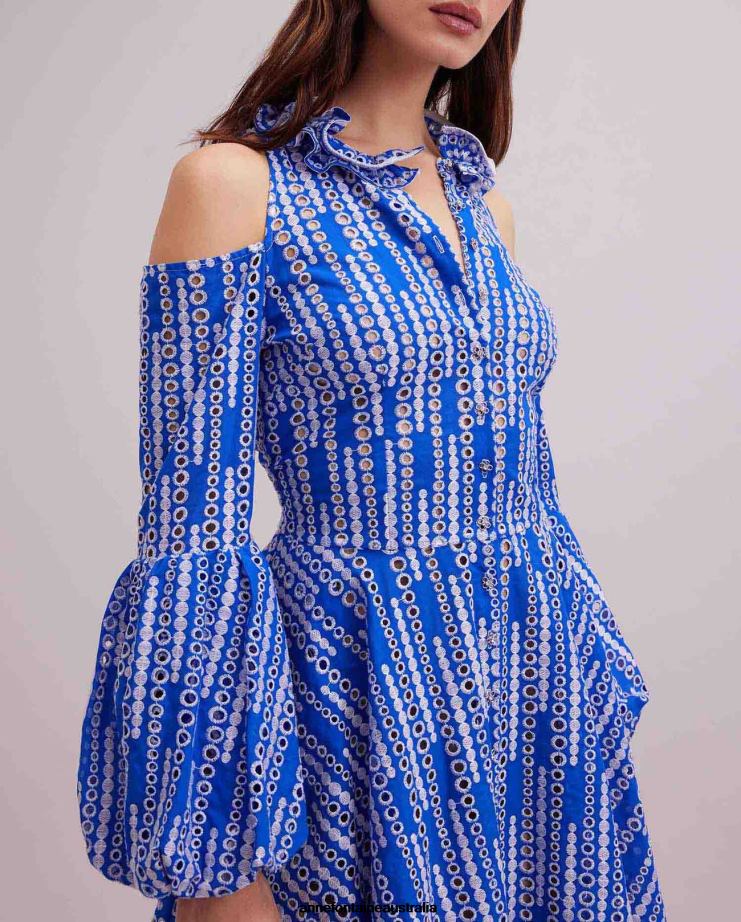 Anne Fontaine Clothing 2VZRJ69 Women Printemps Dress and Cold Shoulder Eyelet Dress White/Blue