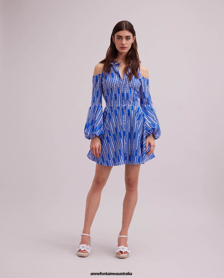 Anne Fontaine Clothing 2VZRJ69 Women Printemps Dress and Cold Shoulder Eyelet Dress White/Blue
