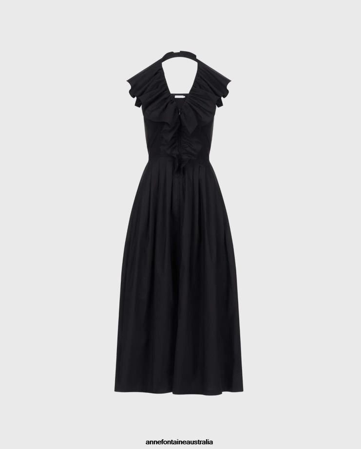 Anne Fontaine Clothing 2VZRJ78 Women Cannes Dress Fitted, Halter Style Dress With Pleated and Ruffled Details Black