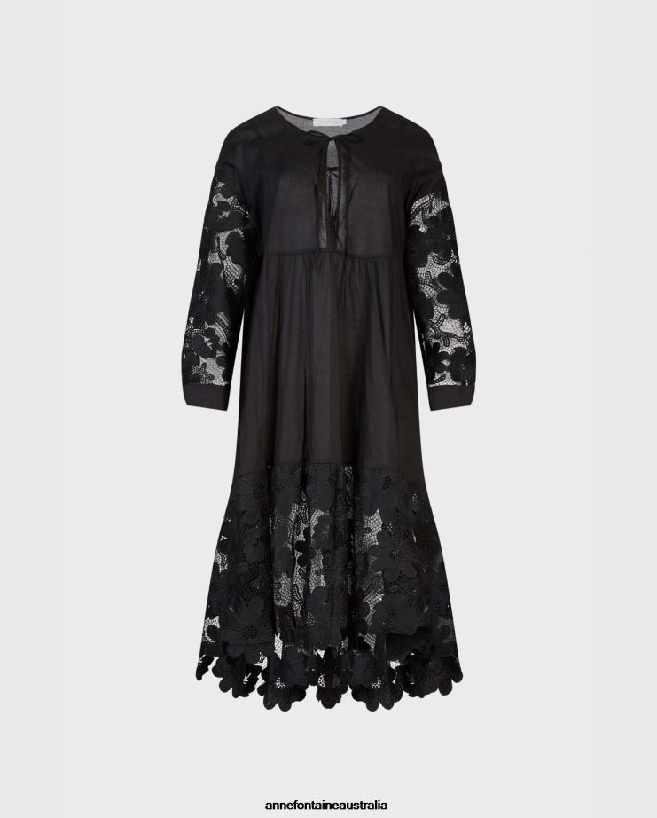 Anne Fontaine Clothing 2VZRJ79 Women Karia Dress Long SleeveOversized Lace Detail Dress Black