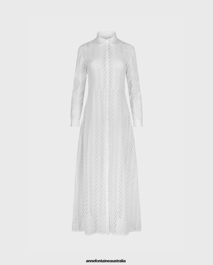 Anne Fontaine Clothing 2VZRJ82 Women Gascogne Dress Long Sleeve Embroidered Shirt Dress White