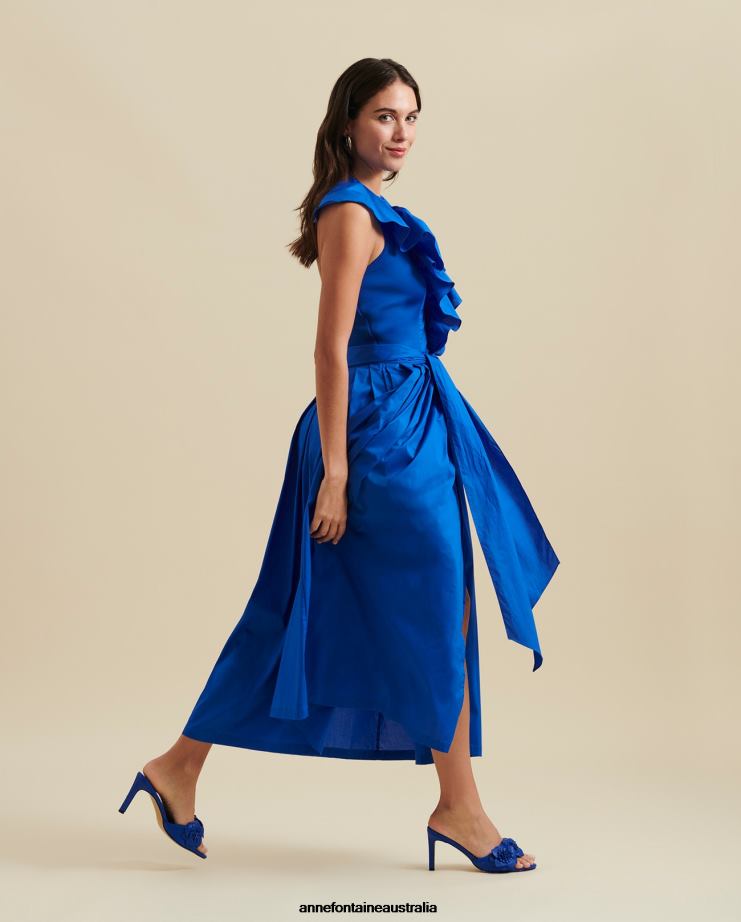 Anne Fontaine Clothing 2VZRJ86 Women Hendaye Dress Halter Style Maxi Dress With Pleats and Ruffled Details Blue