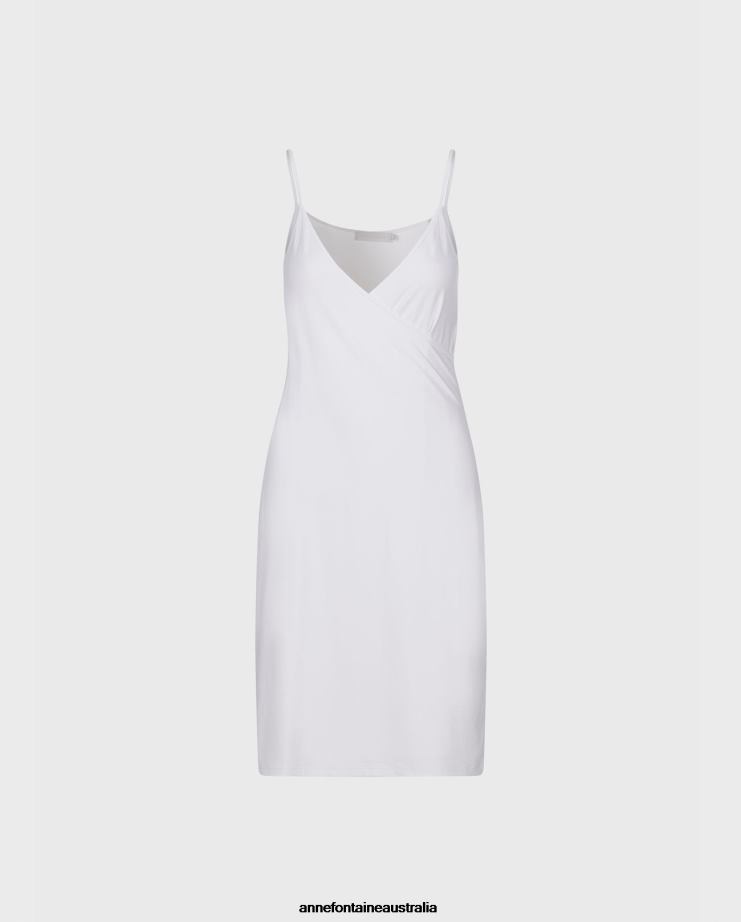 Anne Fontaine Clothing 2VZRJ88 Women Chani Camisole Dress Slip Dress With Wrap Style Neckline and Thin Straps White