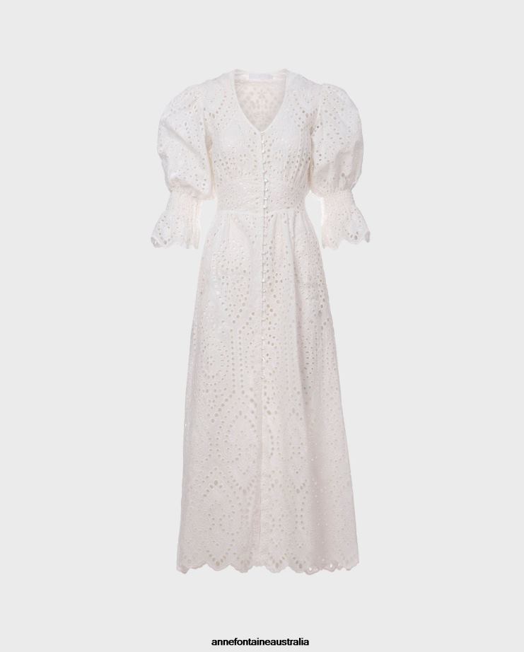 Anne Fontaine Clothing 2VZRJ96 Women Caracas Dress Unlined Embroidered Eyelet Maxi Dress White