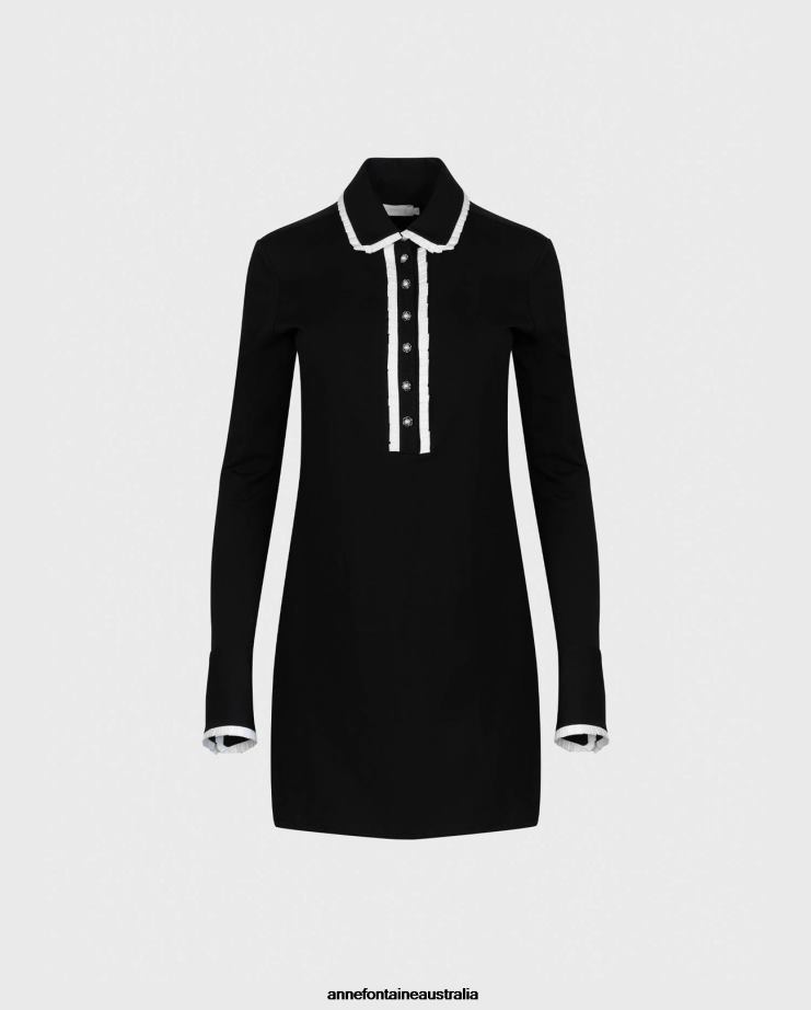 Anne Fontaine Clothing 2VZRJ99 Women Estampe Dress Long SleeveDress FeaturingClassic Collar and Half-Placket WithPleated Trims Black