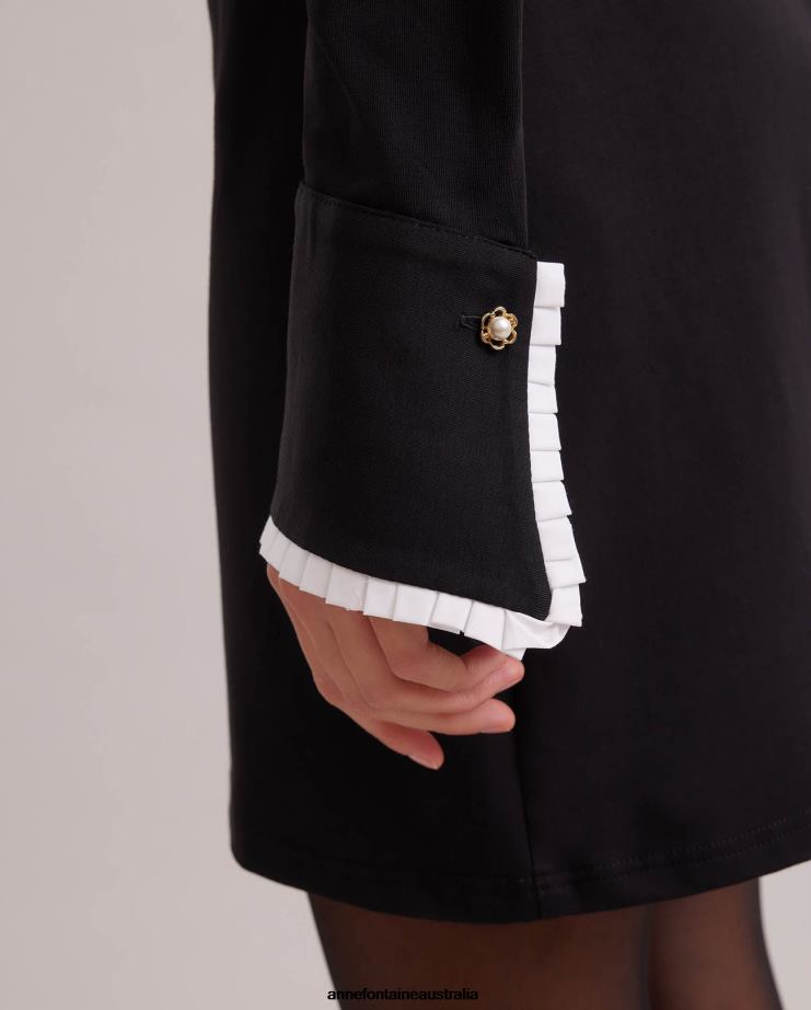 Anne Fontaine Clothing 2VZRJ99 Women Estampe Dress Long SleeveDress FeaturingClassic Collar and Half-Placket WithPleated Trims Black