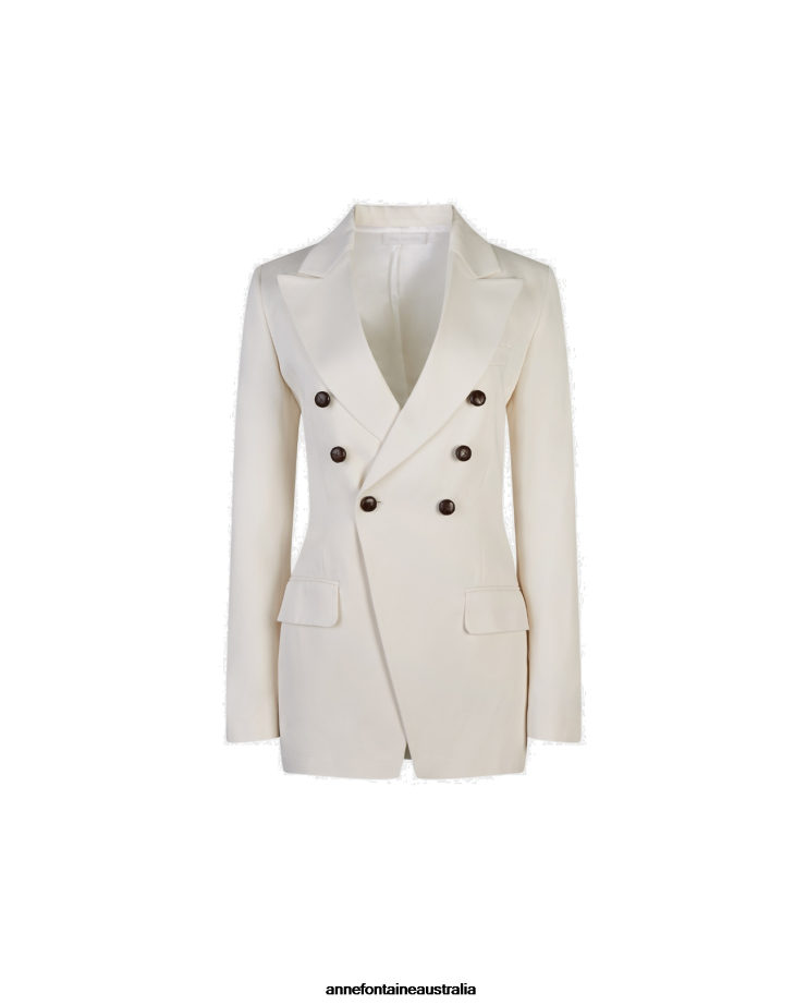 Anne Fontaine Clothing 2VZRJ397 Women Lonora Jacket Fitted Double-Breasted Blazer Type Suit Jacket White