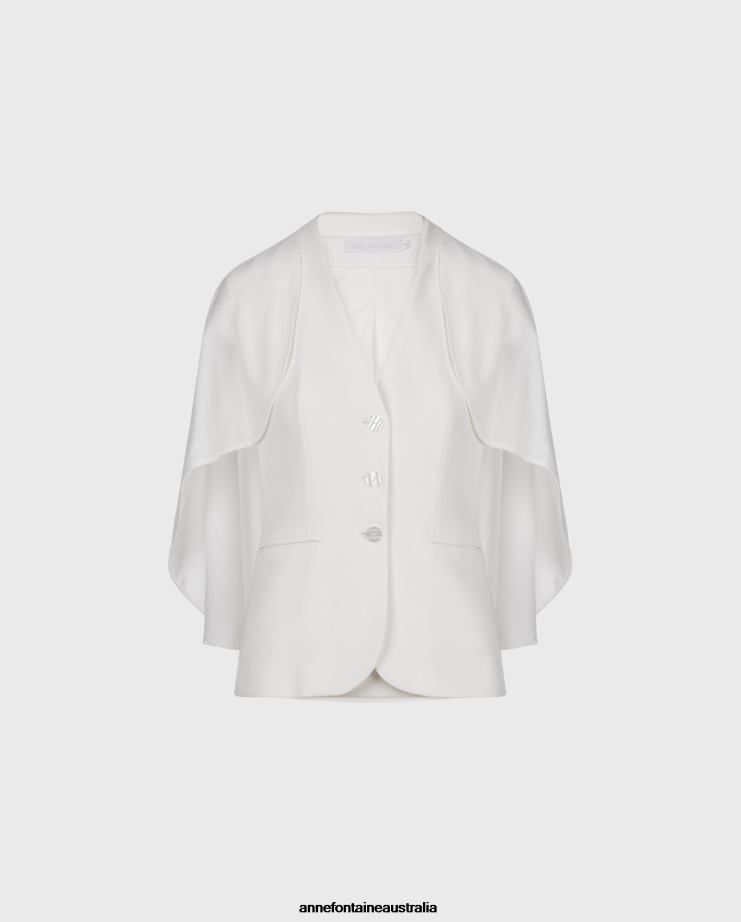 Anne Fontaine Clothing 2VZRJ400 Women Myliane Jacket Sleeveless Crepe Jacket With Cape White