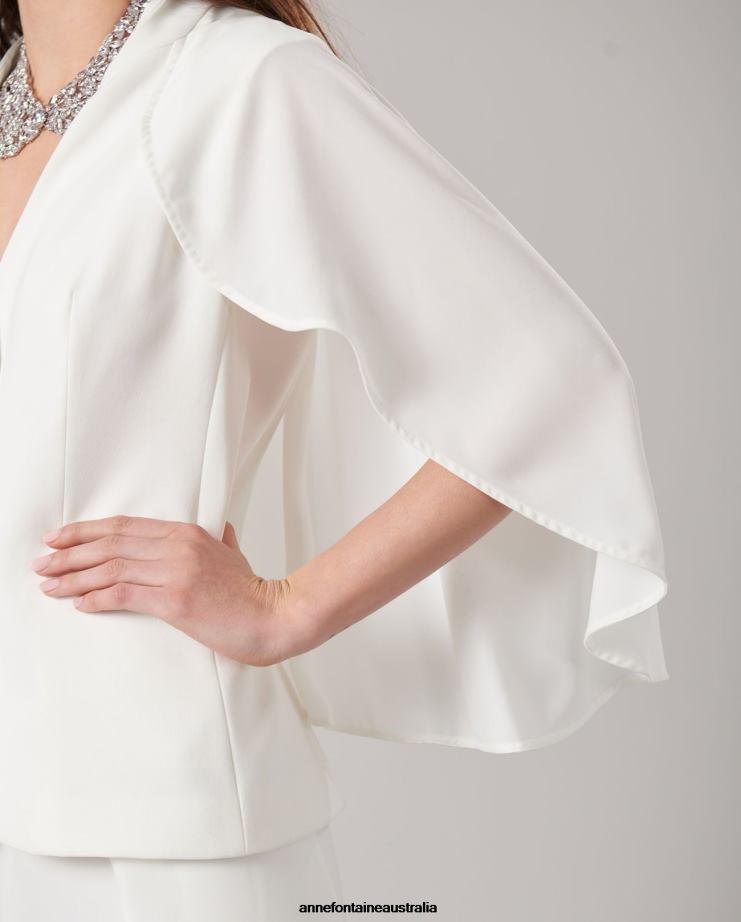 Anne Fontaine Clothing 2VZRJ400 Women Myliane Jacket Sleeveless Crepe Jacket With Cape White