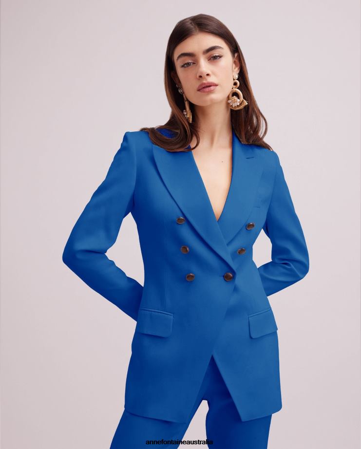 Anne Fontaine Clothing 2VZRJ403 Women Lonora Jacket Fitted Double-Breasted Blazer Type Suit Jacket Blue