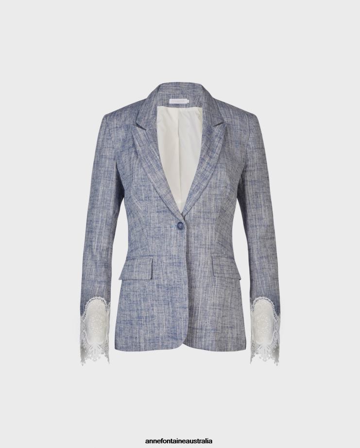 Anne Fontaine Clothing 2VZRJ404 Women Vatxi Jacket Long Sleeve Linen Jacket With Lace Applique White