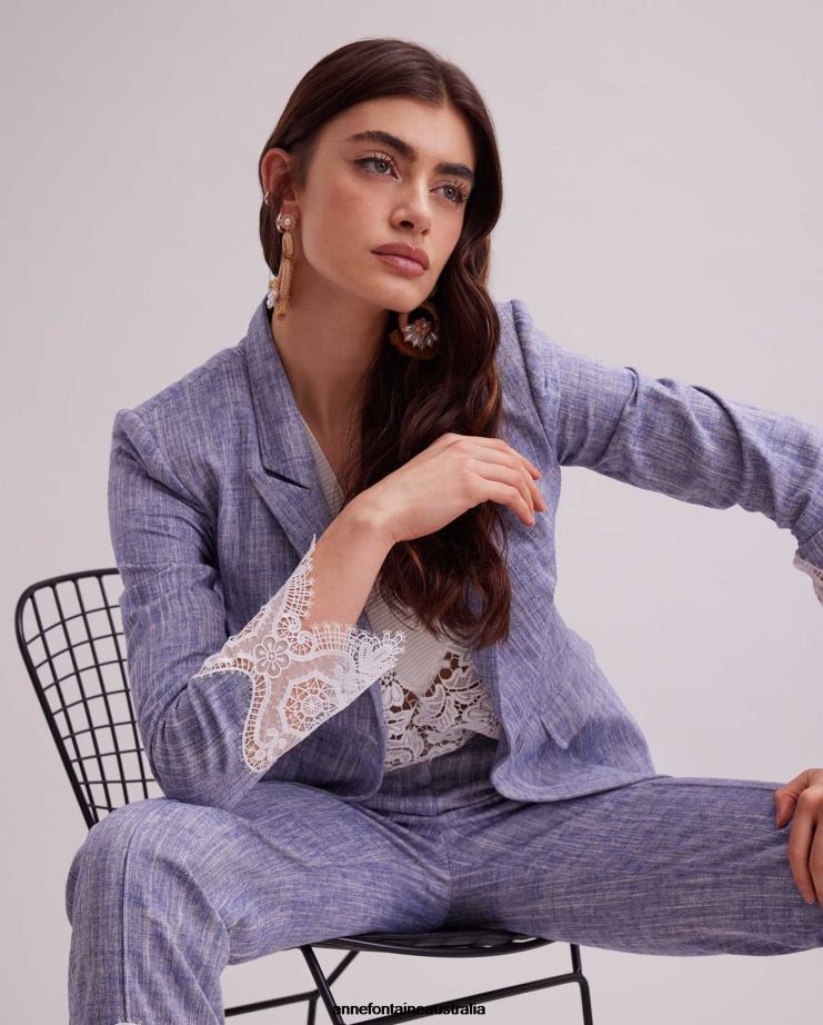 Anne Fontaine Clothing 2VZRJ404 Women Vatxi Jacket Long Sleeve Linen Jacket With Lace Applique White