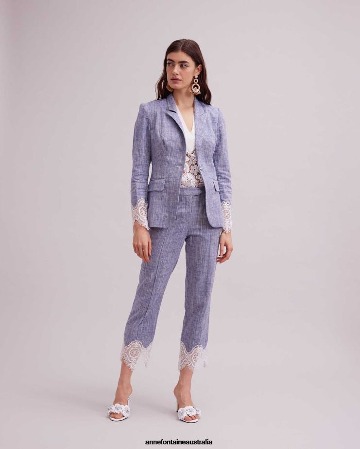 Anne Fontaine Clothing 2VZRJ404 Women Vatxi Jacket Long Sleeve Linen Jacket With Lace Applique White