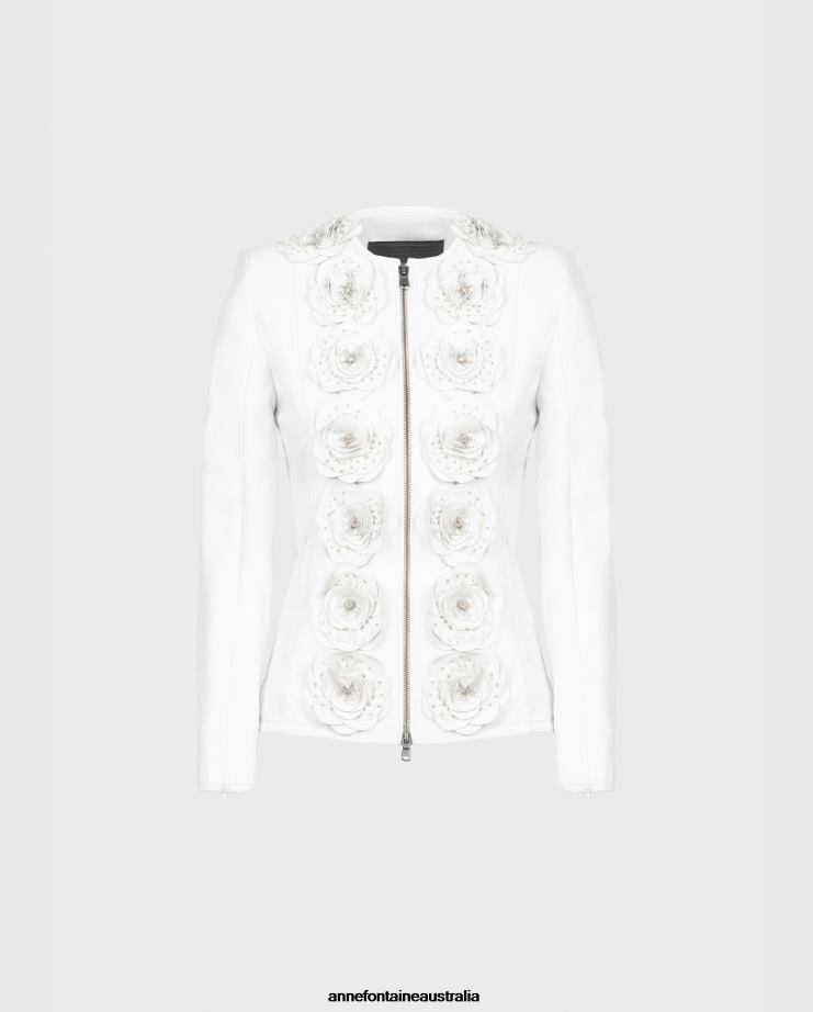 Anne Fontaine Clothing 2VZRJ405 Women Loryna Jacket Leather Jacket With Floral Details White