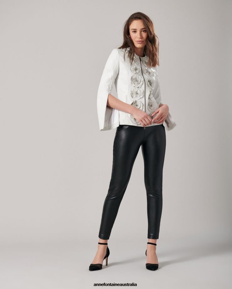 Anne Fontaine Clothing 2VZRJ405 Women Loryna Jacket Leather Jacket With Floral Details White