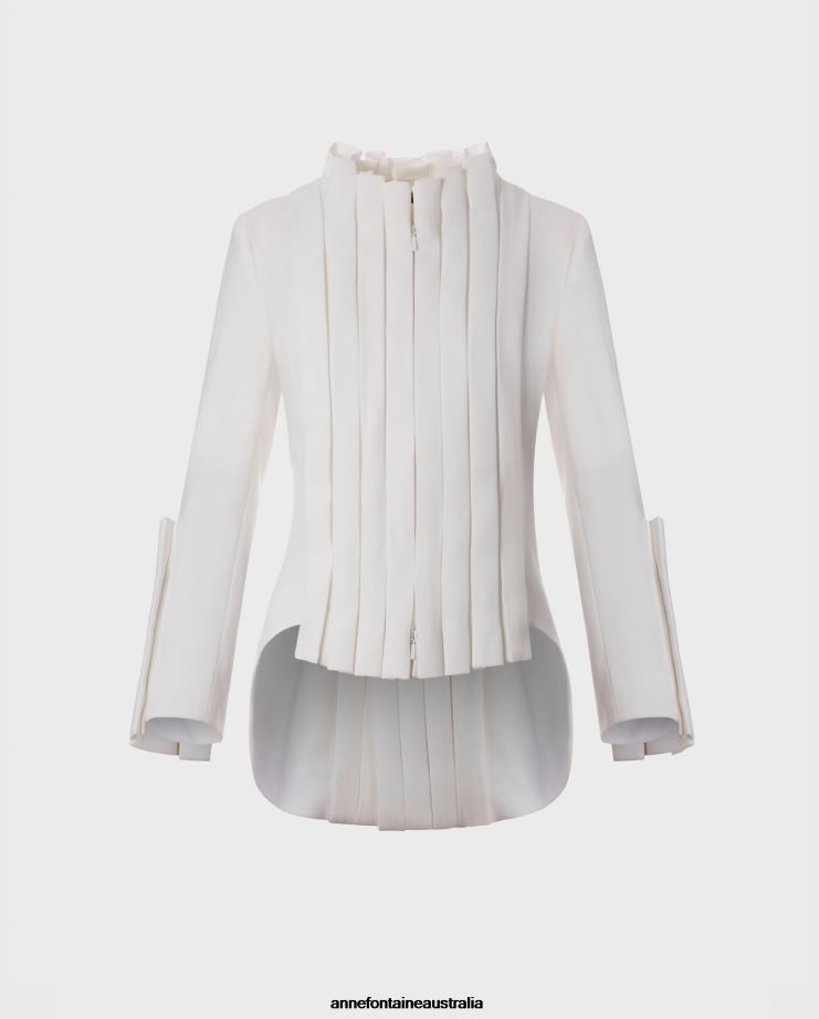 Anne Fontaine Clothing 2VZRJ406 Women Secret Jacket Tuxedo-Inspired Jacket With Statement Pleating White