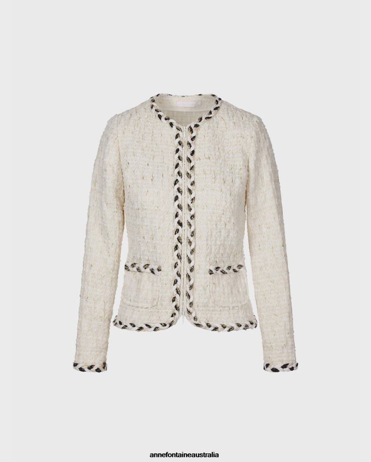 Anne Fontaine Clothing 2VZRJ412 Women Chelsea Jacket Off Quilted Tweed Jacket With Braided Detail White
