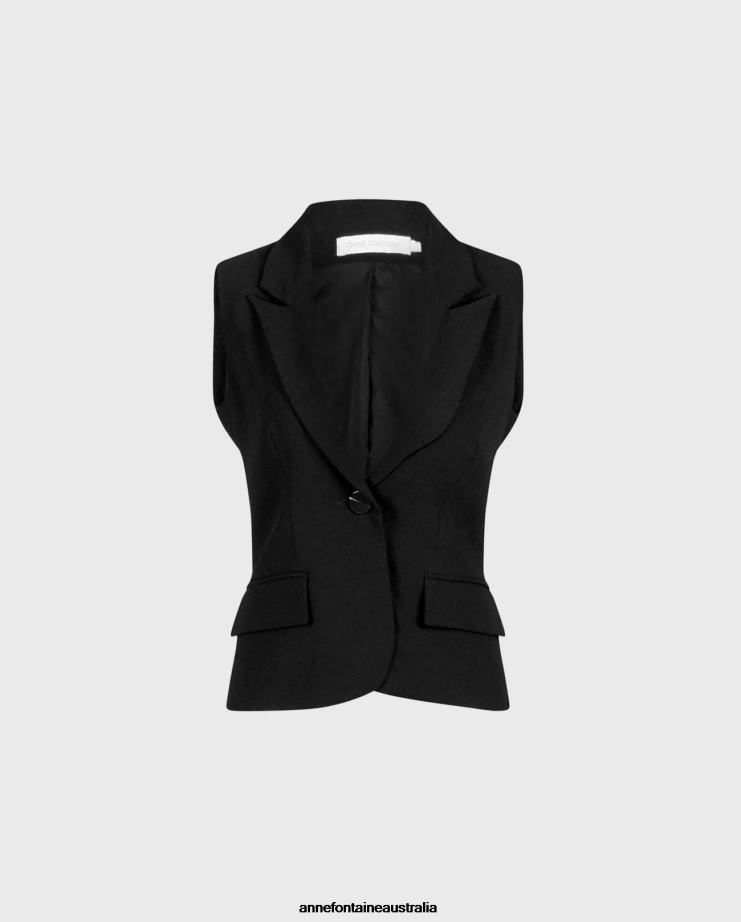 Anne Fontaine Clothing 2VZRJ414 Women Varly Vest Single-Button Tailored Vest With Notch Lapel Black