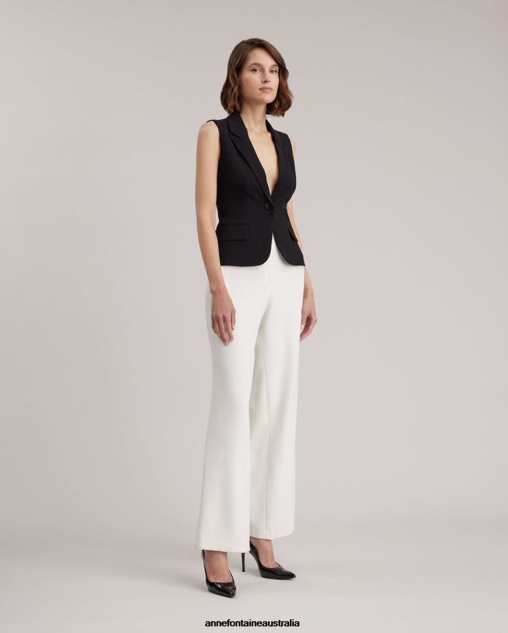 Anne Fontaine Clothing 2VZRJ414 Women Varly Vest Single-Button Tailored Vest With Notch Lapel Black