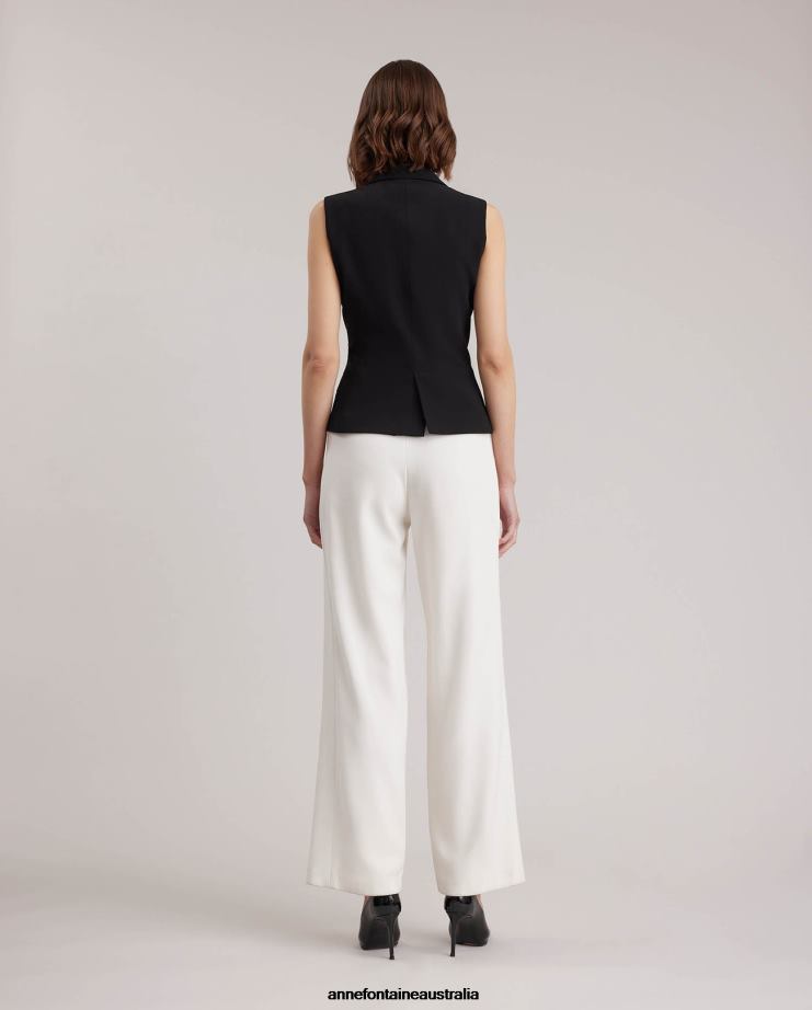 Anne Fontaine Clothing 2VZRJ414 Women Varly Vest Single-Button Tailored Vest With Notch Lapel Black