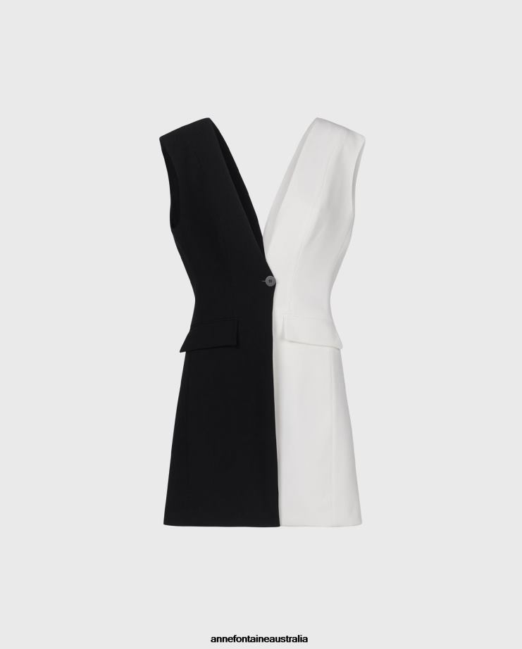 Anne Fontaine Clothing 2VZRJ415 Women Catalina Jacket Smooth and Longline Crepe Vest Black/White
