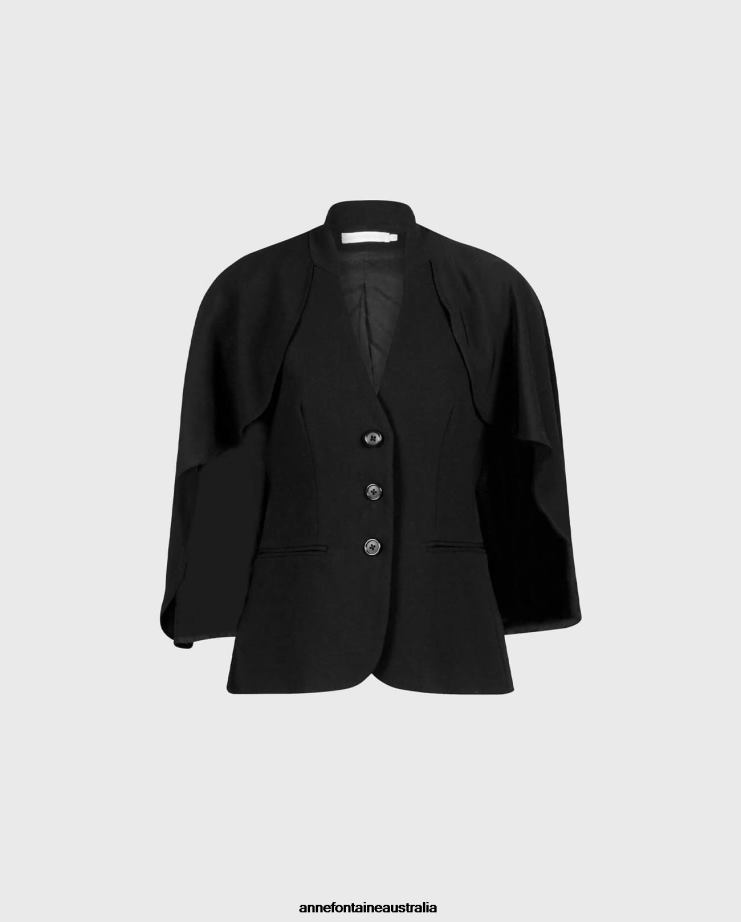 Anne Fontaine Clothing 2VZRJ417 Women Myliane Jacket Crepe Jacket With a Flowing Cape Black