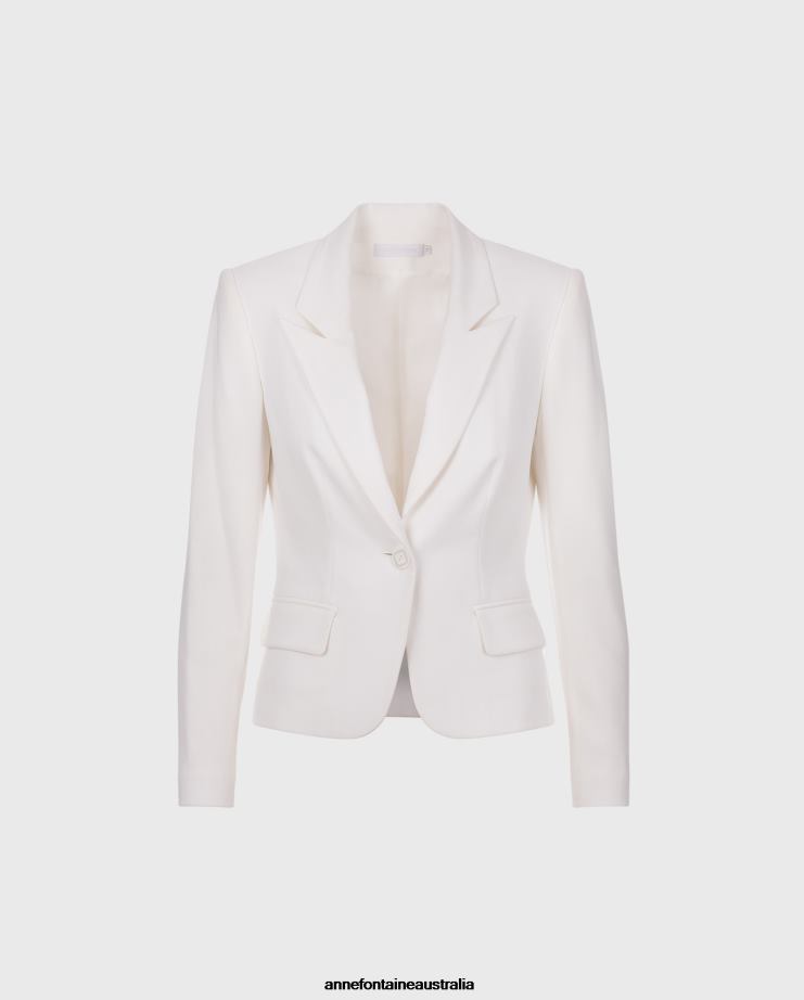 Anne Fontaine Clothing 2VZRJ420 Women Lido Jacket Off- Textured Crepe Jacket With Geometric Button White