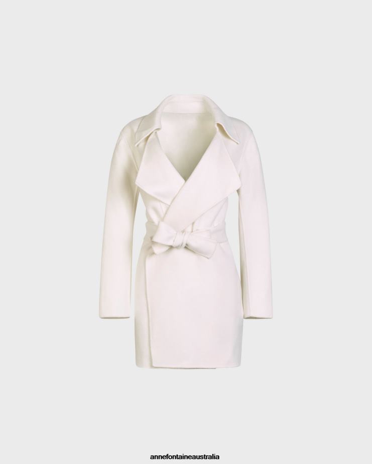 Anne Fontaine Clothing 2VZRJ422 Women Delacroix Coat Belted Open Wool Blend Coat With Large Notched Lapel White