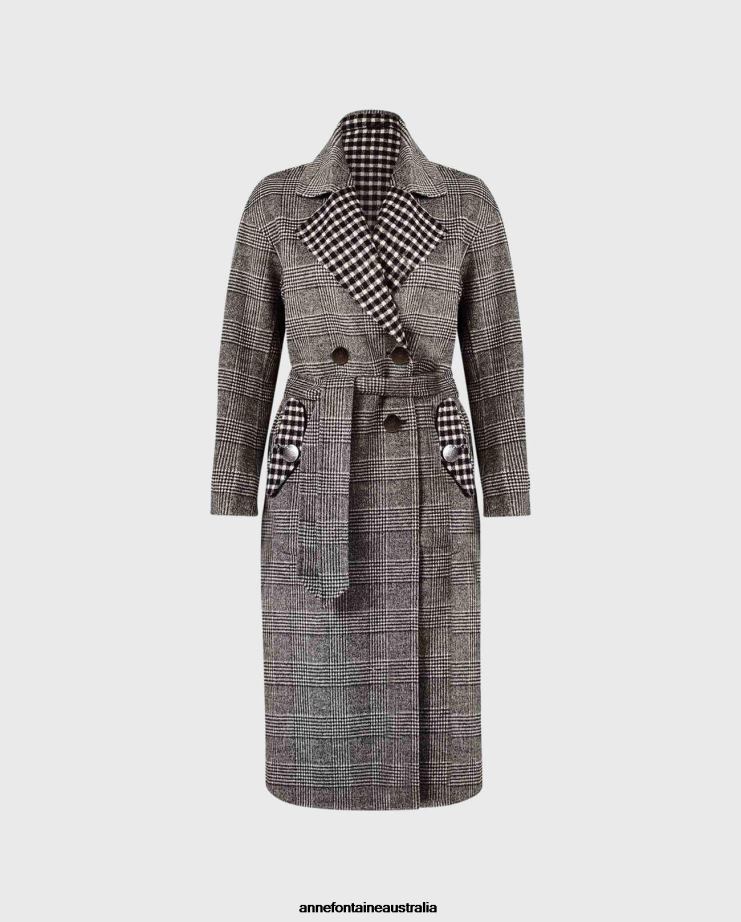 Anne Fontaine Clothing 2VZRJ423 Women Felicie Coat Knee-Length Reversible Patterned Coat Stylish
