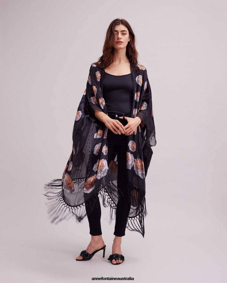 Anne Fontaine Clothing 2VZRJ425 Women Imono Kimono Fringed Kimono Floral Print