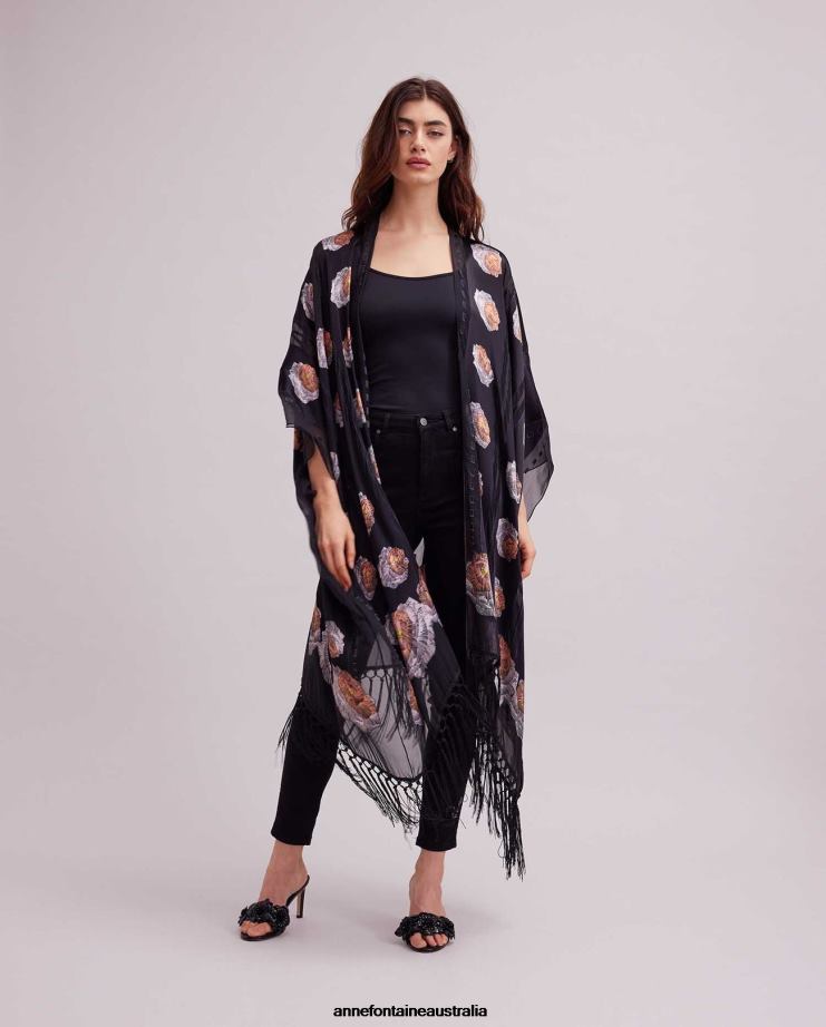 Anne Fontaine Clothing 2VZRJ425 Women Imono Kimono Fringed Kimono Floral Print