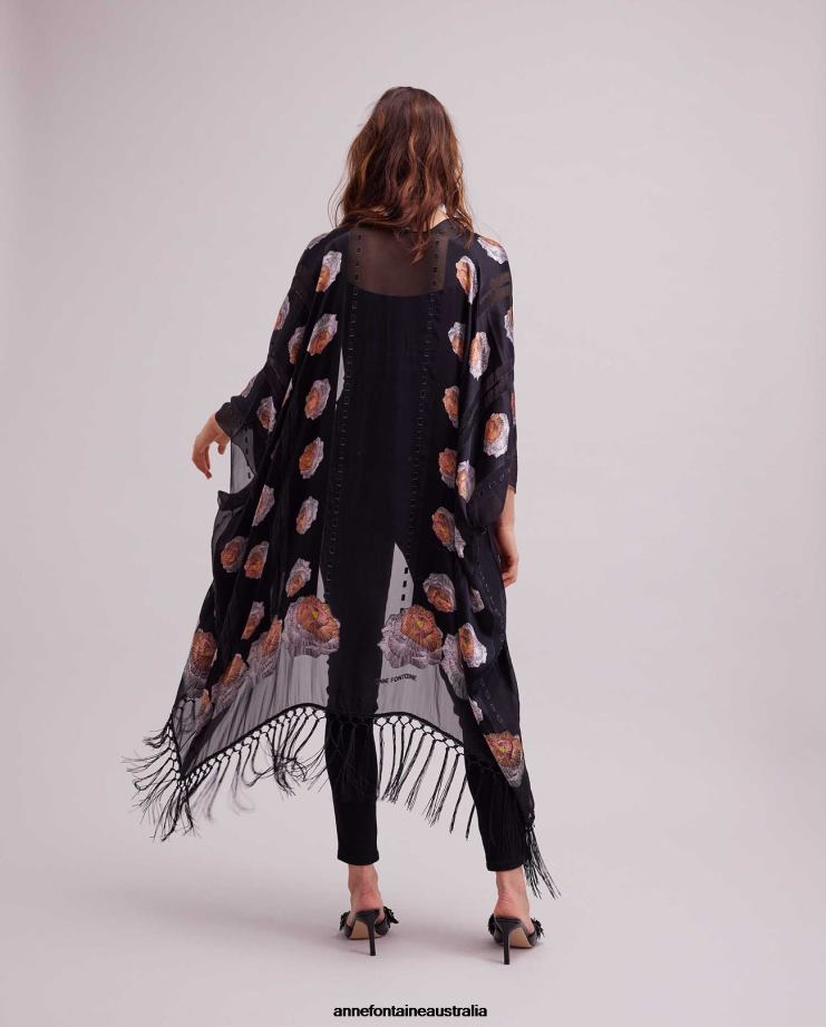 Anne Fontaine Clothing 2VZRJ425 Women Imono Kimono Fringed Kimono Floral Print