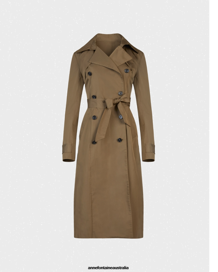 Anne Fontaine Clothing 2VZRJ430 Women Amaltea Jacket Long Sleeve Silk Blend Safari Trench Coat Green