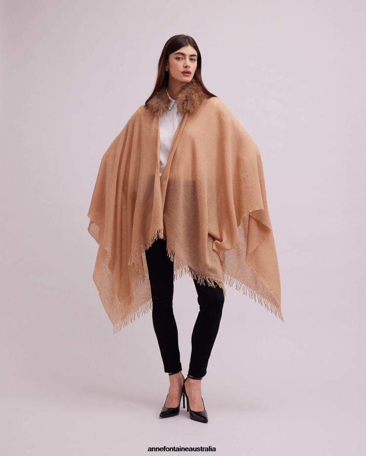 Anne Fontaine Clothing 2VZRJ431 Women Gus Poncho Wool Poncho With a Fur Collar Stylish