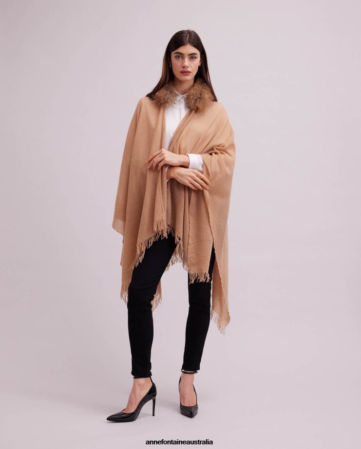 Anne Fontaine Clothing 2VZRJ431 Women Gus Poncho Wool Poncho With a Fur Collar Stylish