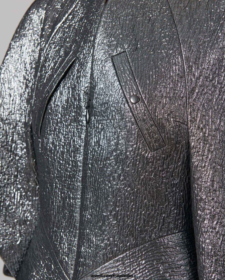 Anne Fontaine Clothing 2VZRJ440 Women Celesta Jacquard Textured Gunmetal Metallic Jacket Grey