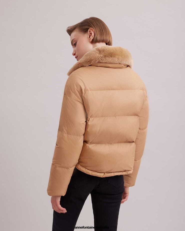 Anne Fontaine Clothing 2VZRJ441 Women Fantastic Jacket Cropped Down Puffer Jacket With Luxe Fur Collar Brown