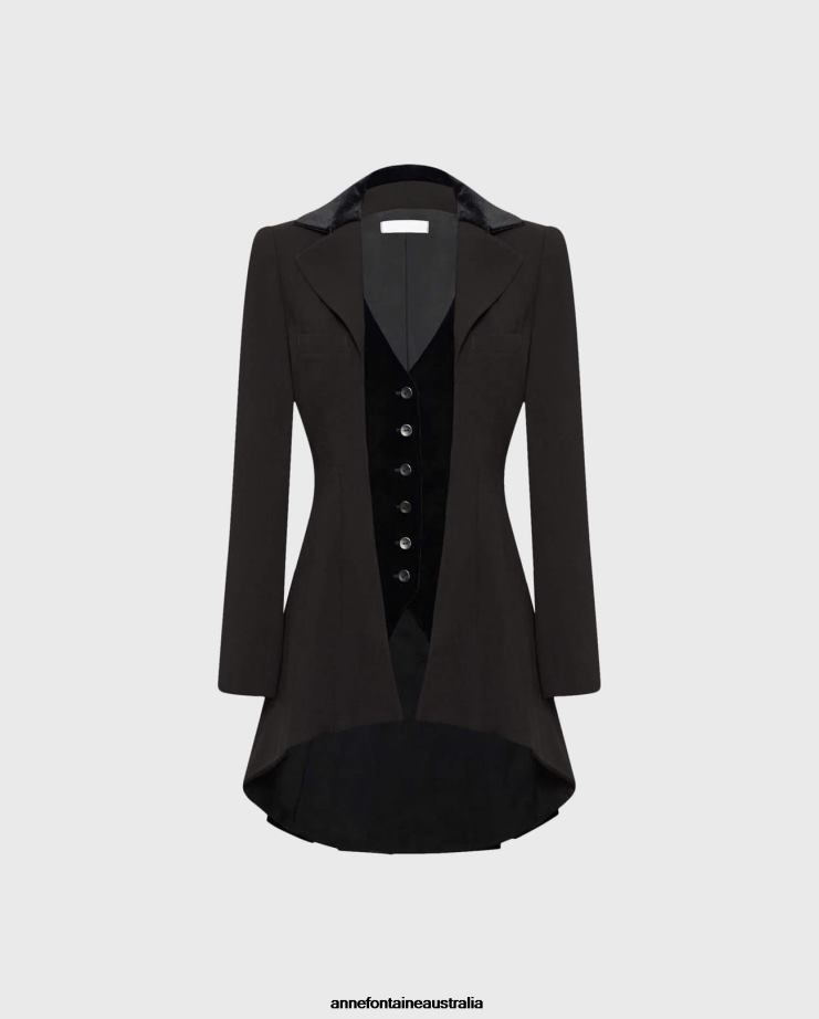 Anne Fontaine Clothing 2VZRJ445 Women Emrys Jacket Vintage Style Crepe Jacket With a Inserted Velvet Waistcoat Black