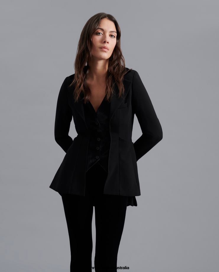 Anne Fontaine Clothing 2VZRJ445 Women Emrys Jacket Vintage Style Crepe Jacket With a Inserted Velvet Waistcoat Black