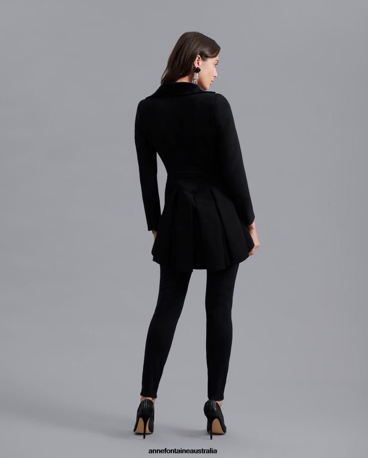 Anne Fontaine Clothing 2VZRJ445 Women Emrys Jacket Vintage Style Crepe Jacket With a Inserted Velvet Waistcoat Black