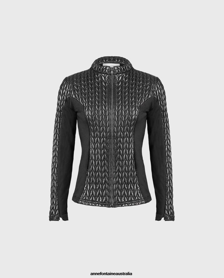 Anne Fontaine Clothing 2VZRJ448 Women Fanja Jacket Mixed Material Quilted Jacket Black
