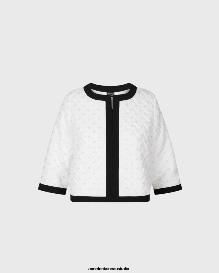 Anne Fontaine Clothing 2VZRJ449 Women Milord Jacket and Short Jacket With Woven Pleats AndBeads Black/White