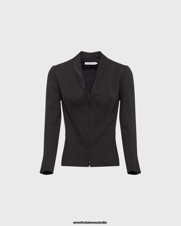 Anne Fontaine Clothing 2VZRJ451 Women Liam Jacket Mock Shawl Collar Jacket Black