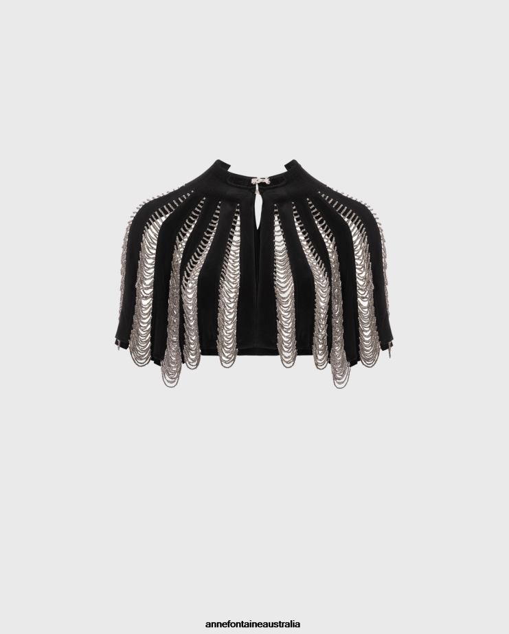 Anne Fontaine Clothing 2VZRJ454 Women Nera Cape Silk Cape With Beading Black/Silver